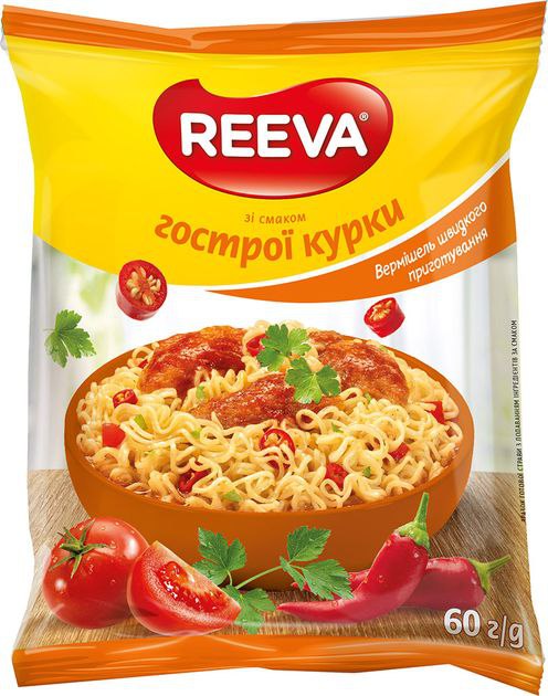 Вермішель швидкого приготування Reeva зі смаком гострої курки 60 г